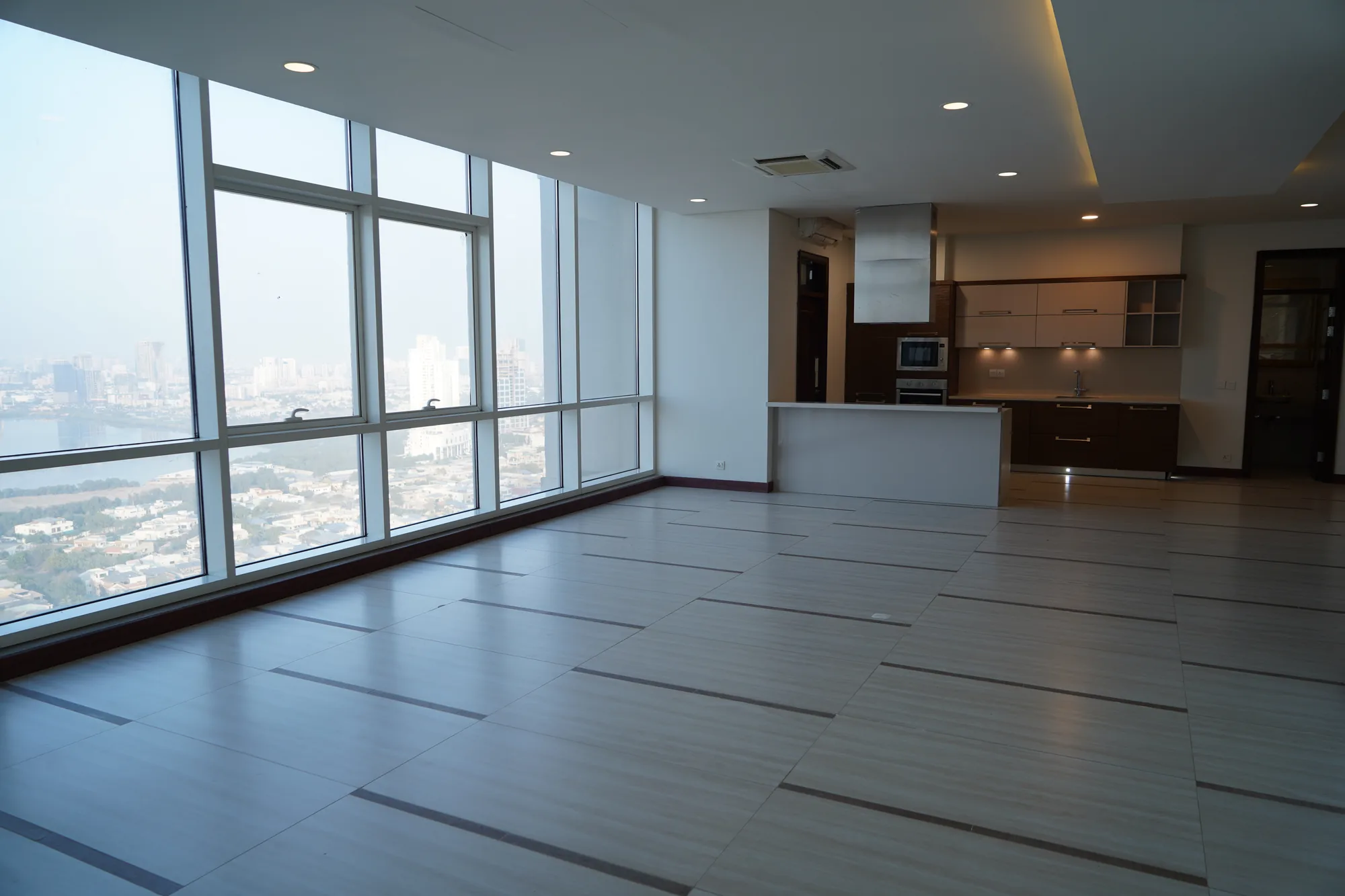 Open-plan finished interior and kitchen at Summit Tower
